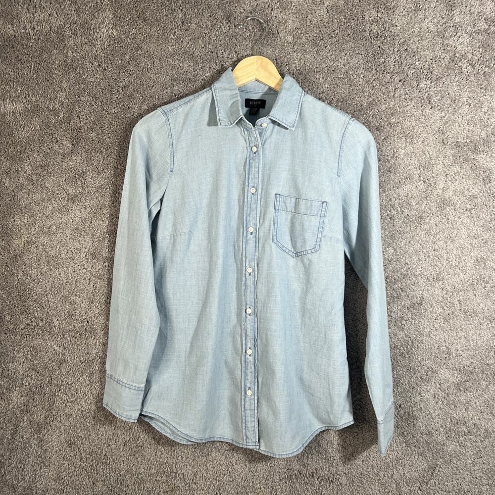 J. Crew Women’s Petite XS Blue Denim Button-Up Long Sleeve Shirt Top Cotton